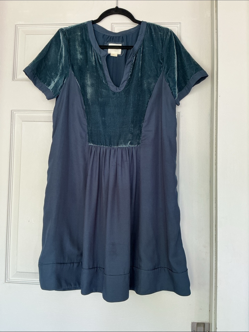 Maeve Teal Velvet Yoke Navy Dress
